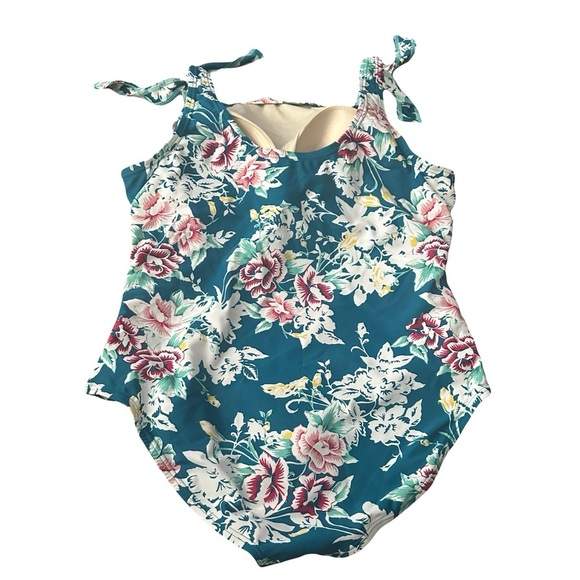 Carole Hochman Floral Teal Swimsuit with Bow Straps - Picture 2 of 5